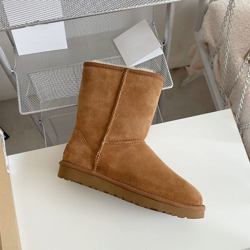 桑坡U家冬季中筒雪地靴女鞋羊皮毛一体女时尚休闲加厚保暖潮流款 - 图0