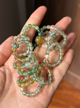 Chiyoko 美丽的水草玛瑙 小戒指 指环女款4mm 浪漫七彩色 多巴胺