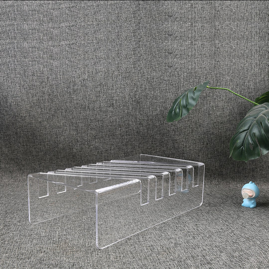 Estante de exhibición de acrílico, estante de muestra pequeño con placa de color piedra