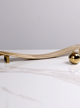 现代轻奢金属创意长条形托盘售楼处样板间餐厅客厅软装收纳盘摆件