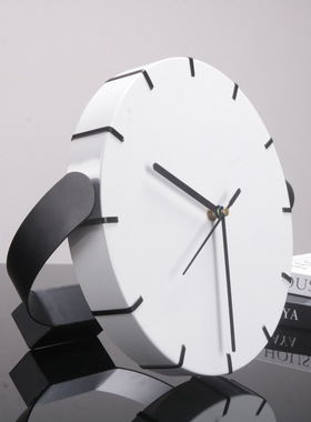 现代简约创意黑白色时钟摆件样板房间客厅电视柜床头柜钟表装饰品