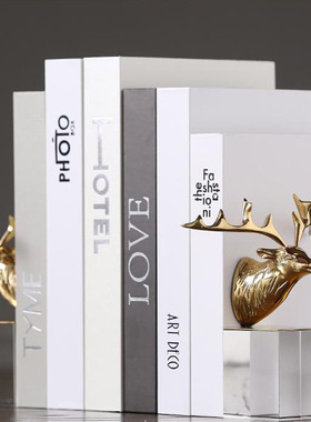 鹿头天鹅书档水晶底座欧式后现代新古典样板房摆件配书立书靠软装