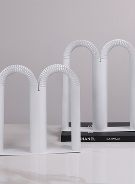 现代简约白金属拱门M形花插艺术花瓶摆件样板房售楼处客厅饰品