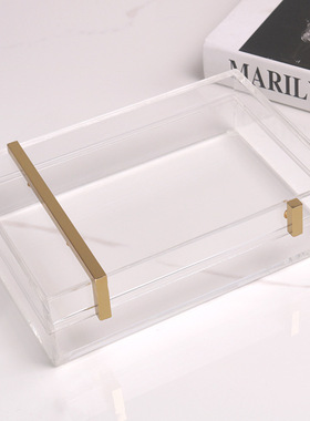 金色金属亚克力首饰盒北欧轻奢样板房装饰收纳盒梳妆台摆件装饰品
