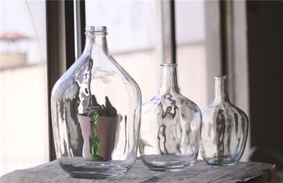 北欧简约细口大肚花瓶透明玻璃大花器吊钟马醉木插花水培落地台面 虎窝淘