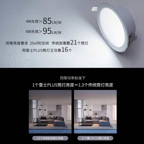 雷士筒灯led嵌入式客厅天花灯超薄8公分2.5寸洞灯4W孔灯铝材7.5cm - 图0