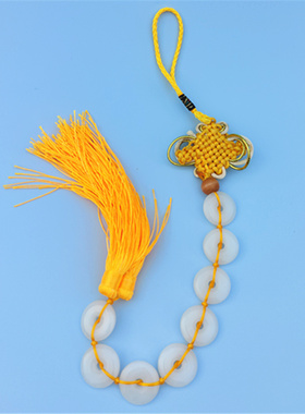 天然真品八白玉挂件平安扣串摆件