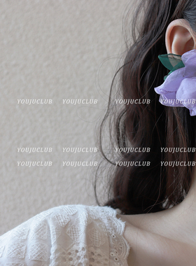 YOUJUclub仙气飘飘森系绢纱飘带花朵耳环