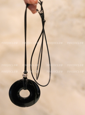 YOUJUclub-经典好搭~夸张长款黑色圆环吊坠高级感毛衣链项链女
