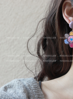 YOUJUclub少女心独特紫色涂鸦花朵耳环