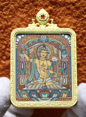 手绘扎基拉姆绿度母唐卡吊坠