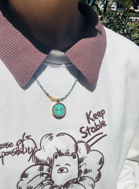 原矿绿松石小米珠唐卡项链绿度母