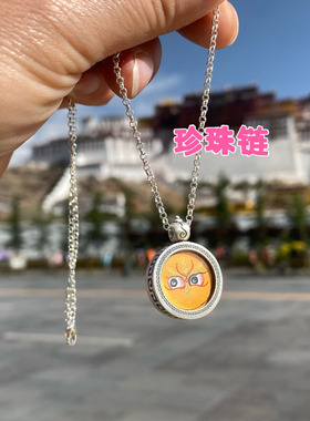 男女银手绘唐卡吊坠项链西藏佛牌