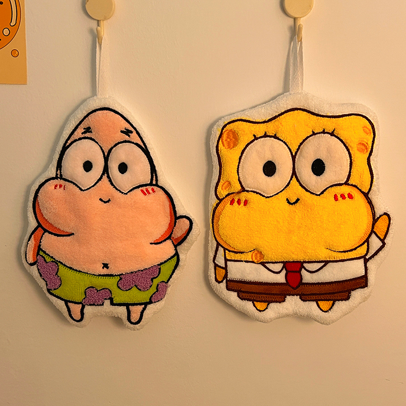 可爱海绵宝宝擦手巾家用挂式吸水不掉毛小方巾儿童毛巾厨房抹手布 - 图3