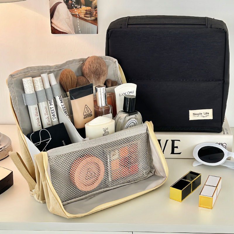 可立式化妆包手提便携式大容量化妆刷眼影笔袋外出旅行分区收纳包,淘宝优惠券,粉丝福利购,淘宝优惠卷