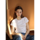 Pure white imitation linen texture slightly transparent thin style slightly loose shoulder round neck short-sleeved T-shirt for women's summer versatile top