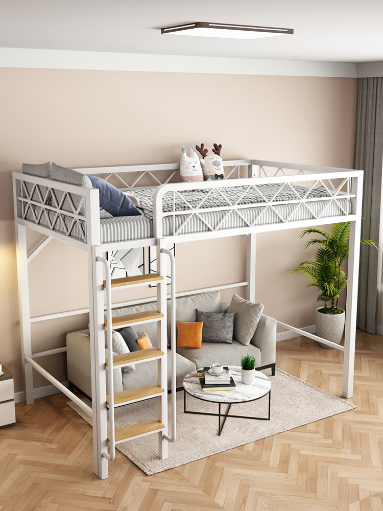 铁艺高架床单上层上床下桌组合小户型省空间上铺悬空床复式二楼床