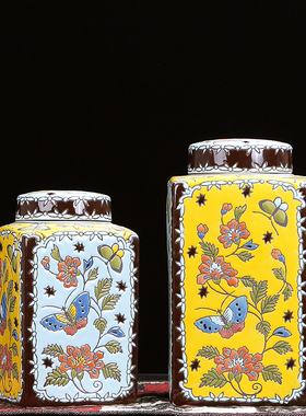 软装黄色陶瓷电视柜样板房花瓶