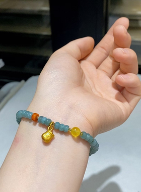 翡翠铃铛手串简约蓝水翡翠