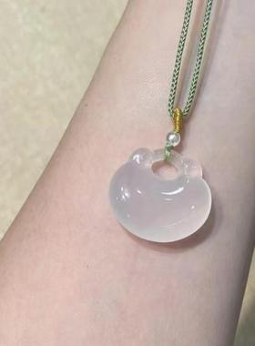 天然白玛瑙元宝如意锁吊坠玉髓平安锁中式锁骨链玉石项链礼物情侣