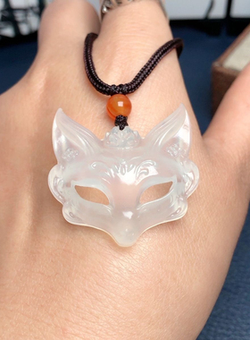 天然玉髓狐狸面具项链国风美学狐狸吊坠男女编织情侣闺蜜礼物
