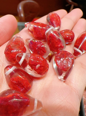 原矿小水滴吊坠透光朱砂吊坠项链挂件饰品礼物