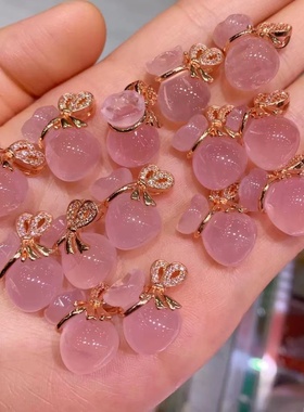 粉钱袋子玫瑰金吊坠锁骨链