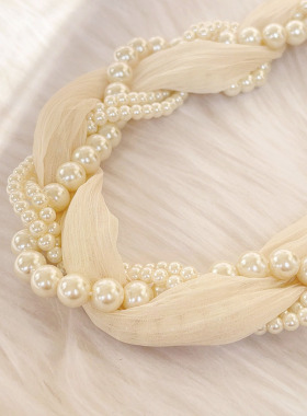 韩版编织珍珠韩国时尚风短款高级感小众设计气质项链颈链