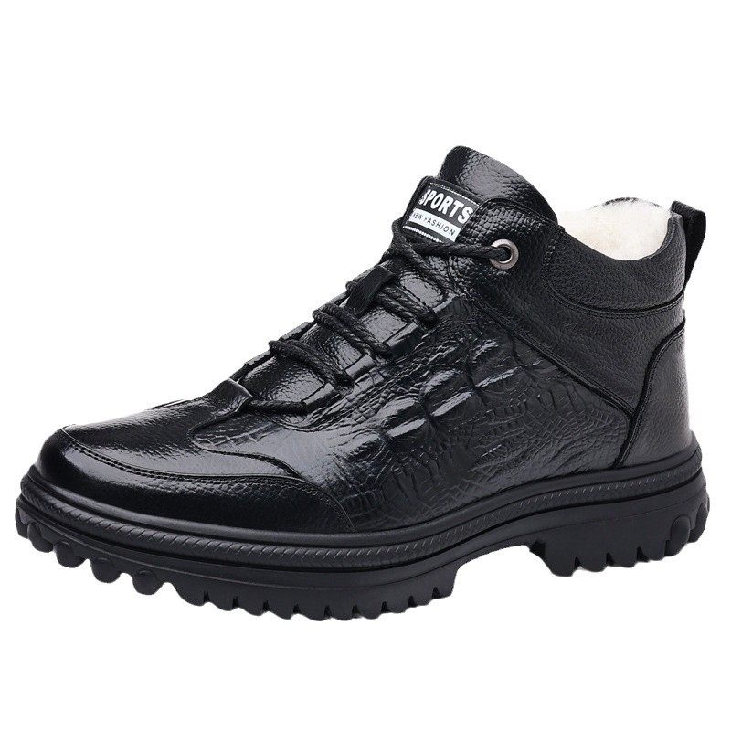 羊毛潮流棉鞋冬季加绒加厚保暖皮质绑系绳头层牛皮高帮男生鞋防滑,淘宝优惠券,粉丝福利购,淘宝优惠卷
