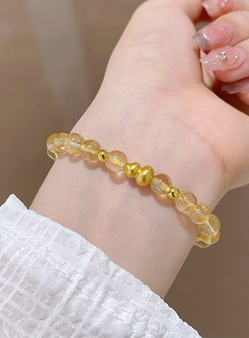 石英岩仿天然黄水晶手链小众设计高级感金发晶招财手串送女友礼物