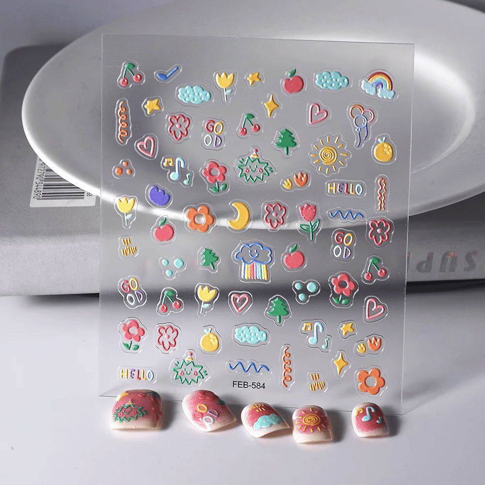 可爱美甲贴纸小红书新款多巴胺同款童趣浮雕立体卡通指甲花朵云朵,淘宝优惠券,粉丝福利购,淘宝优惠卷