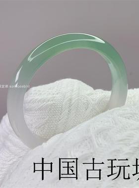 半山半水渐变绿玉镯透亮冰种玛瑙色手镯油青玉镯扁条玉髓镯美人镯