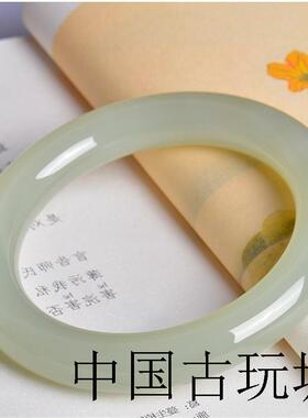 和田玉晴水手镯青白玉女玉镯子胖圆条镯子高端玉石冰底晴带证书