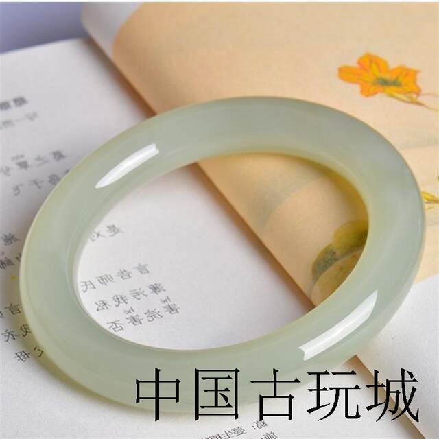 Hotan jade clear water bracelet blue and white jade female jade bracelet fat round bar bracelet high-end jade ice bottom clear belt certificate