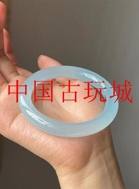 海蓝宝镯子饰品冰晴水绿库里蓝玉髓圆条古风女高冰种玛瑙小众汉服