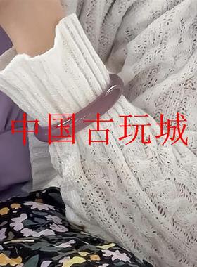 精选帝王紫冰透玉髓手镯紫罗兰玛瑙手镯高冰种烟紫色玉石镯子女款