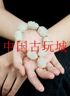 新疆和田玉白玉十八罗汉手持手串散珠配饰男女款玉石单圈桶珠手链