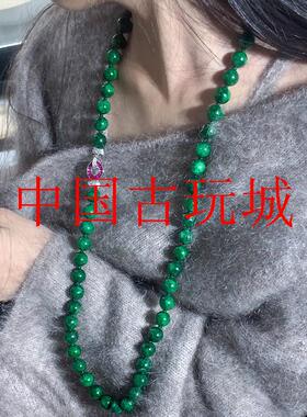 翡翠色干青铁龙生帝王绿毛衣链新中式国风女款多圈大圆珠双层颈链