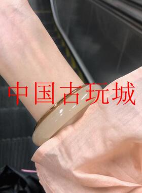 和田玉藕粉手镯冰种简约清新款西柚粉色圆条玉手镯少女款百搭饰品