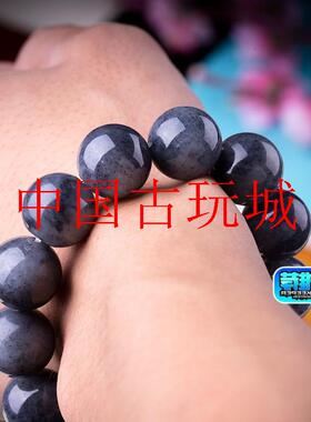 新疆和田玉青花手链原石原皮男女款天然黑皮籽石大小圆珠青花手串