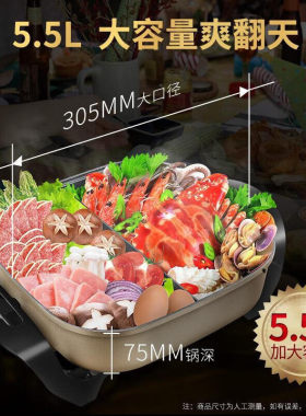 爱仕达电火锅电锅家用电煮锅一体锅多功能鸳鸯锅火锅锅电热锅