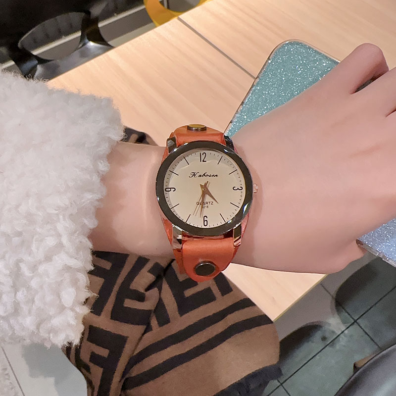 圆形复古手表牛皮文艺百搭石英机芯女士表中性简约大盘潮流腕表女 - 图2