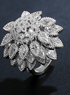 欧美风水晶夸张女士会蹦迪大戒指