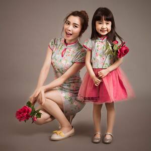 草莓南瓜亲子装2016款母女装旗袍连衣裙夏装大码高端短袖民族风潮