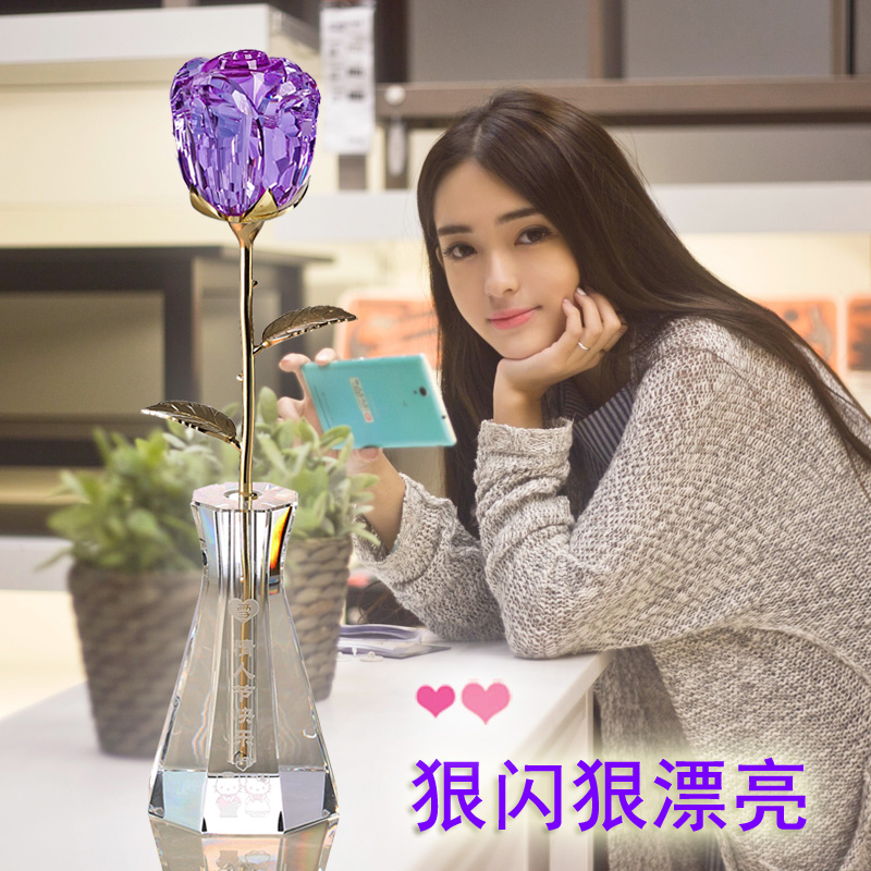 k9水晶玫瑰花摆件轻奢工艺品纪念日情人节教师节礼物送老师女朋友 - 图0
