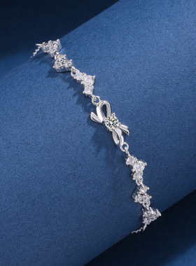 深圳旭佳s999足银闪亮锆石蝴蝶结手链女小众设计轻奢百搭气质手