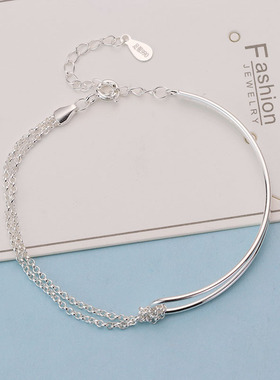 深圳旭佳足银990链条几何手链女轻奢设计感韩式百搭极简线条扭结