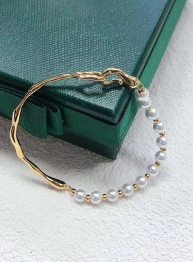 深圳旭佳S925纯银复古贝珠手链轻奢高级感半镯半珍珠手链个性ins