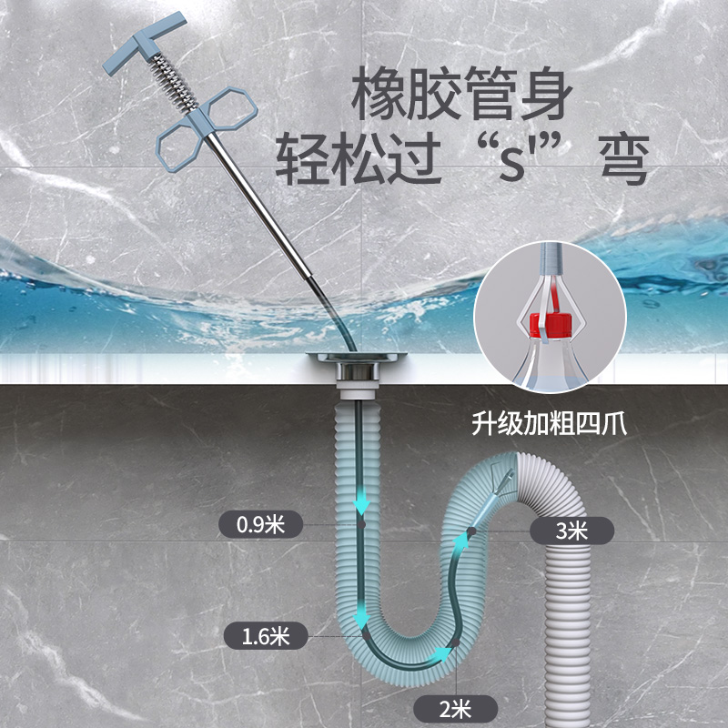 通下水道神器疏通厨房管道厕所堵塞万能捅渠马桶疏通器的专用工具-图2