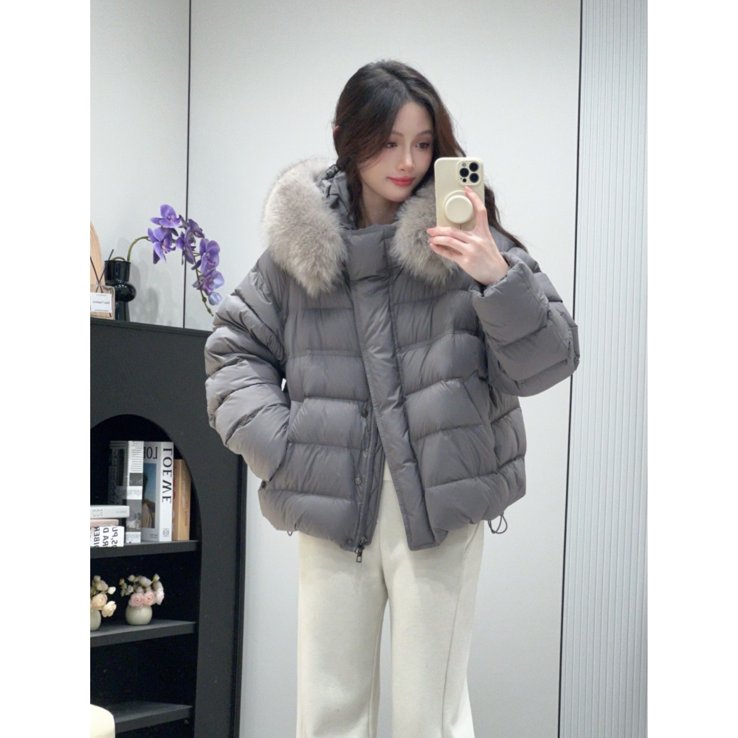 真狐狸毛连帽排骨羽绒服女短款2025冬季新款超气质的90白鸭绒外套,淘宝优惠券,粉丝福利购,淘宝优惠卷